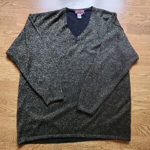 Distinctions Pullover V-Neck Sweater Womens Size 3XL Black Gold Glitter